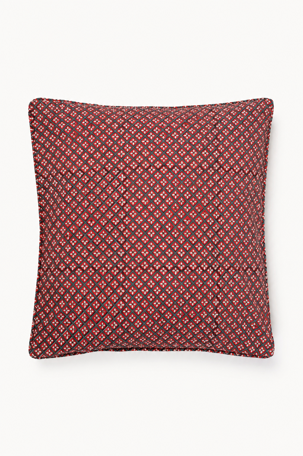 Holly & Berry Holiday Crimson Piped Blockprint Pillow Cover