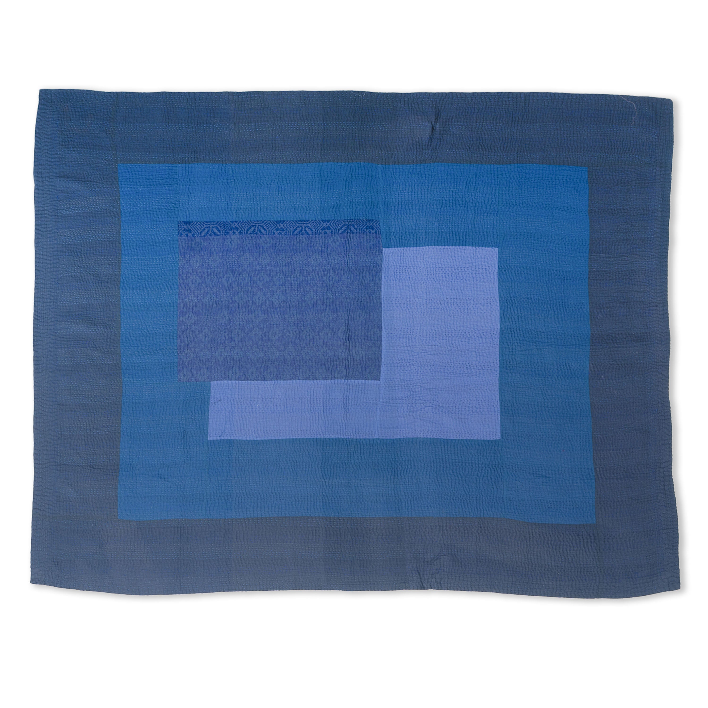 Landscape Fray Patch Vintage Kantha Throw - Navy