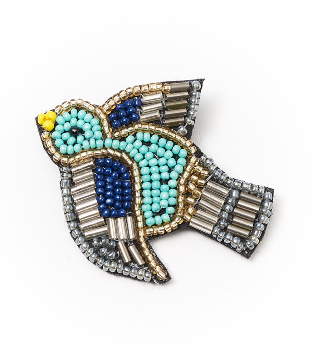 Bala Mani Beaded Bird Brooch Pin - Handmade