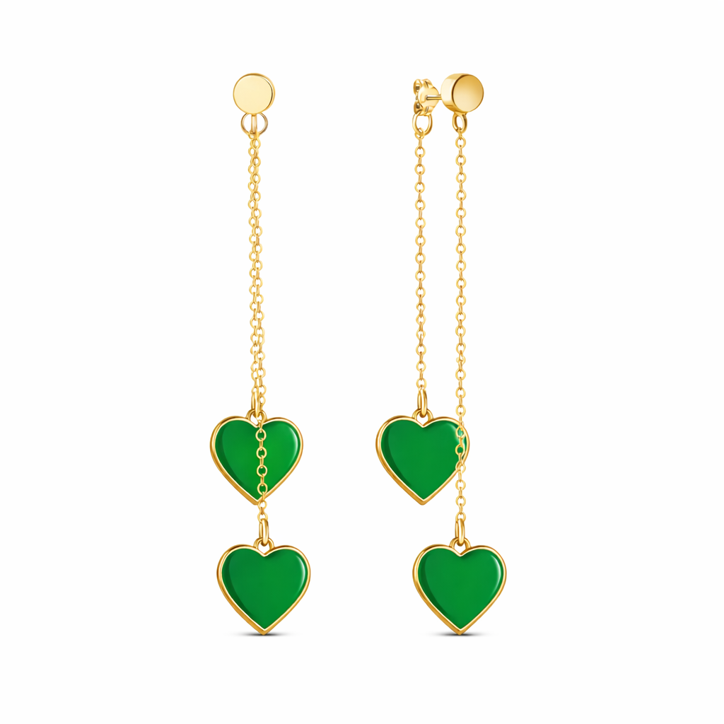 Single Hearted Girl Double Sided Green Heart Charm Earrings