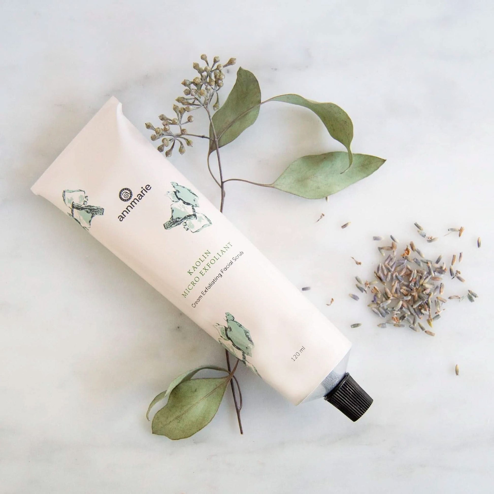Kaolin Micro Exfoliant cream facial scrub tube with botanical herbs