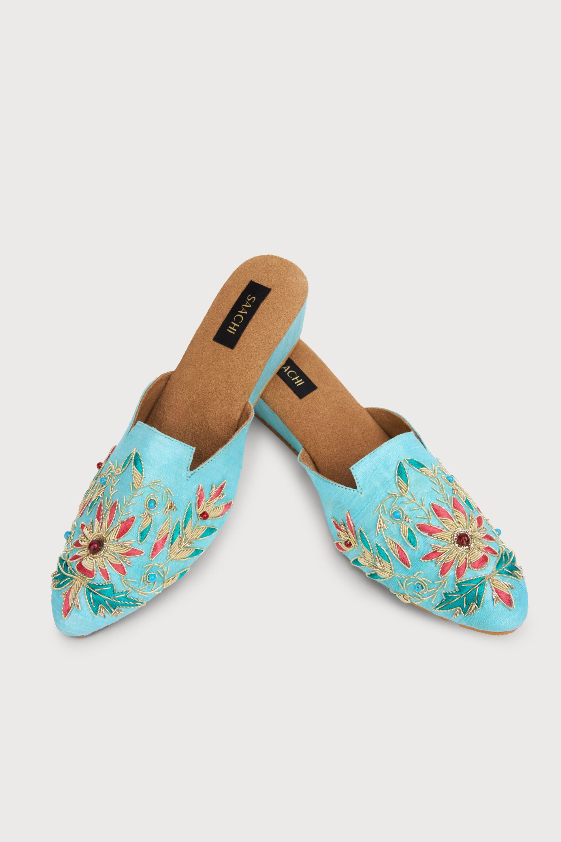 Agara Motif Shoe Mule - Aqua