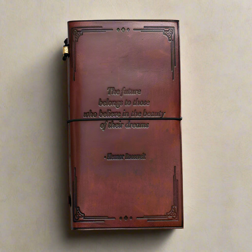 Personalized leather journal with meaningful quote – eco-conscious gift for writers, creatives, and thinkers