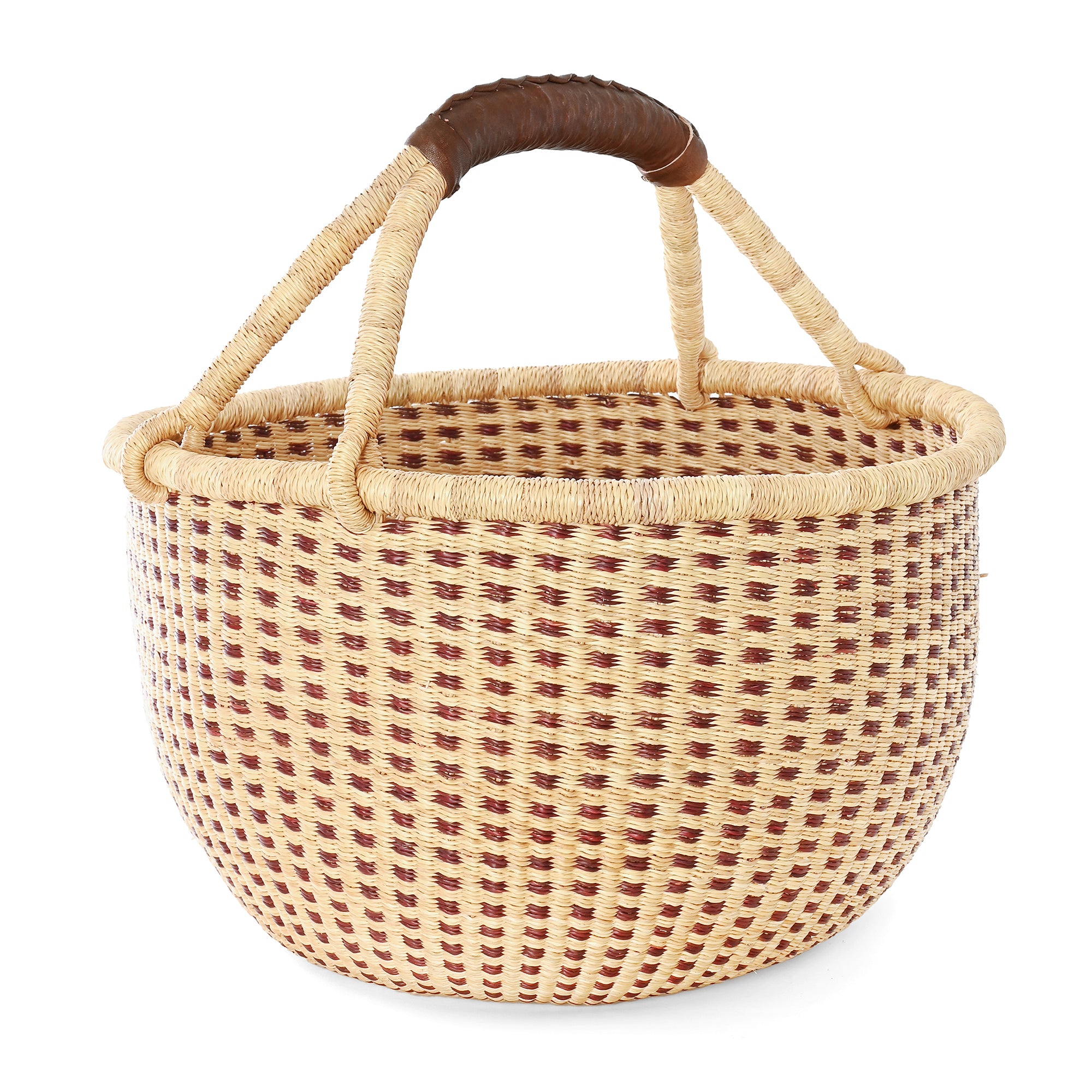 Chestnut and Natural Checked Bolga Basket