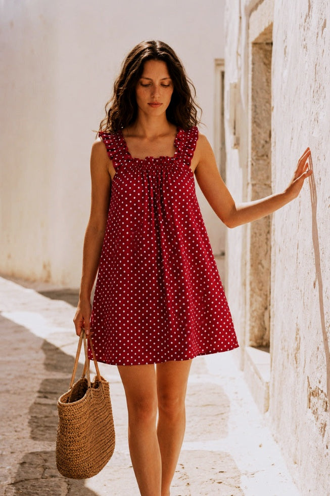 Mila Red polka dot mini dress - hover