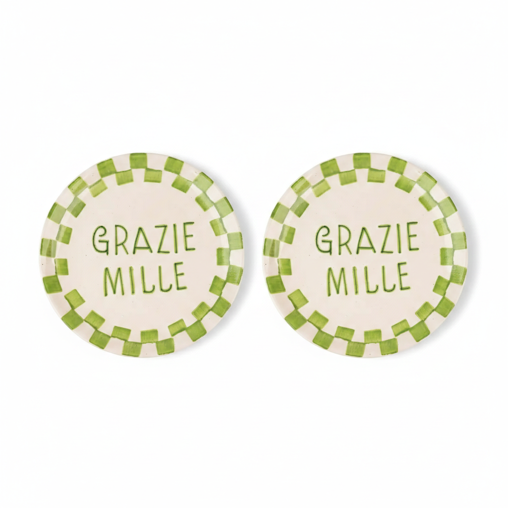 S/2 Grazie Mille Green Ceramic Snack Plate
