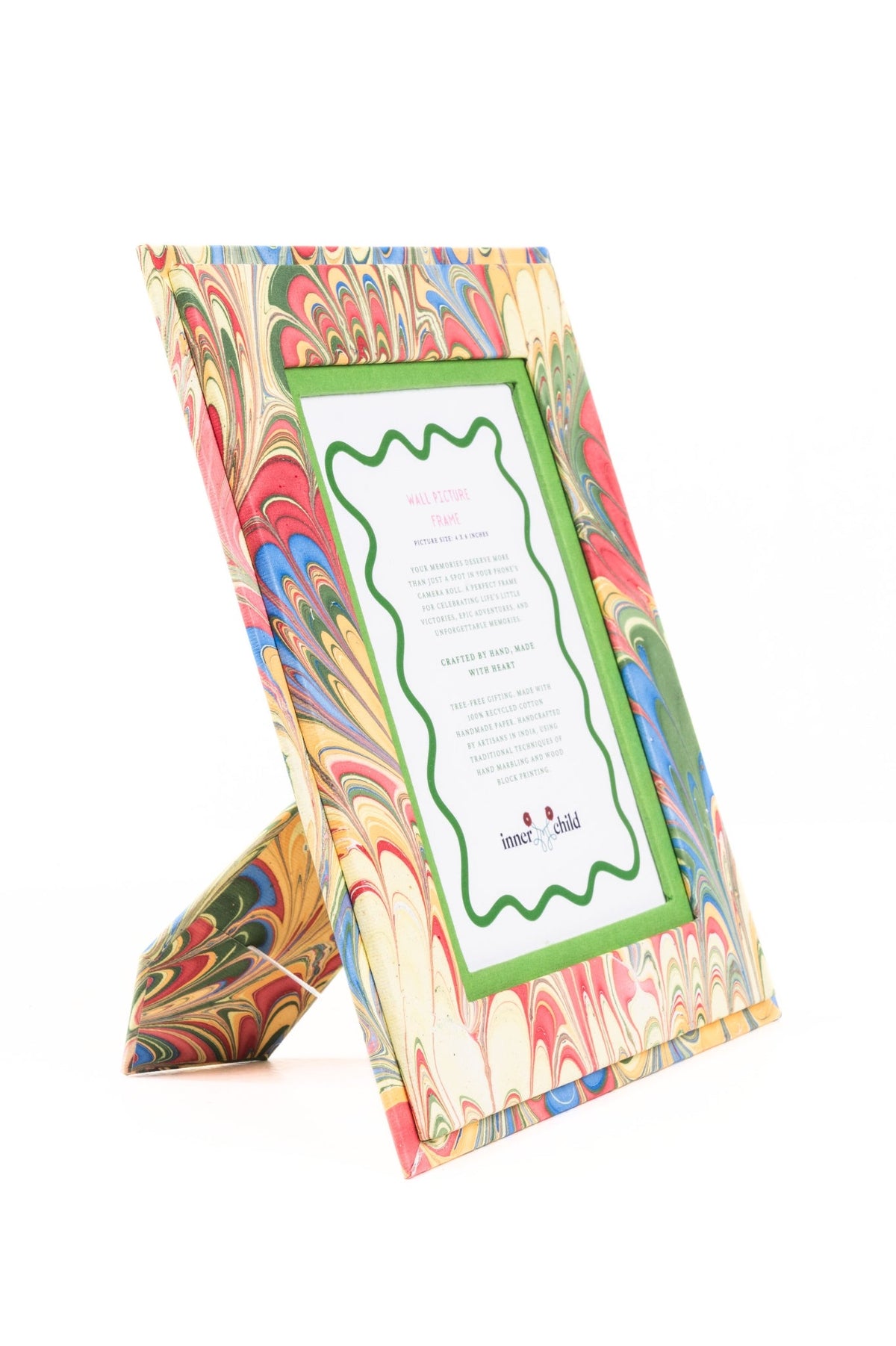 Hand-marbled multicolor 4x6 picture frame, Inner Child design