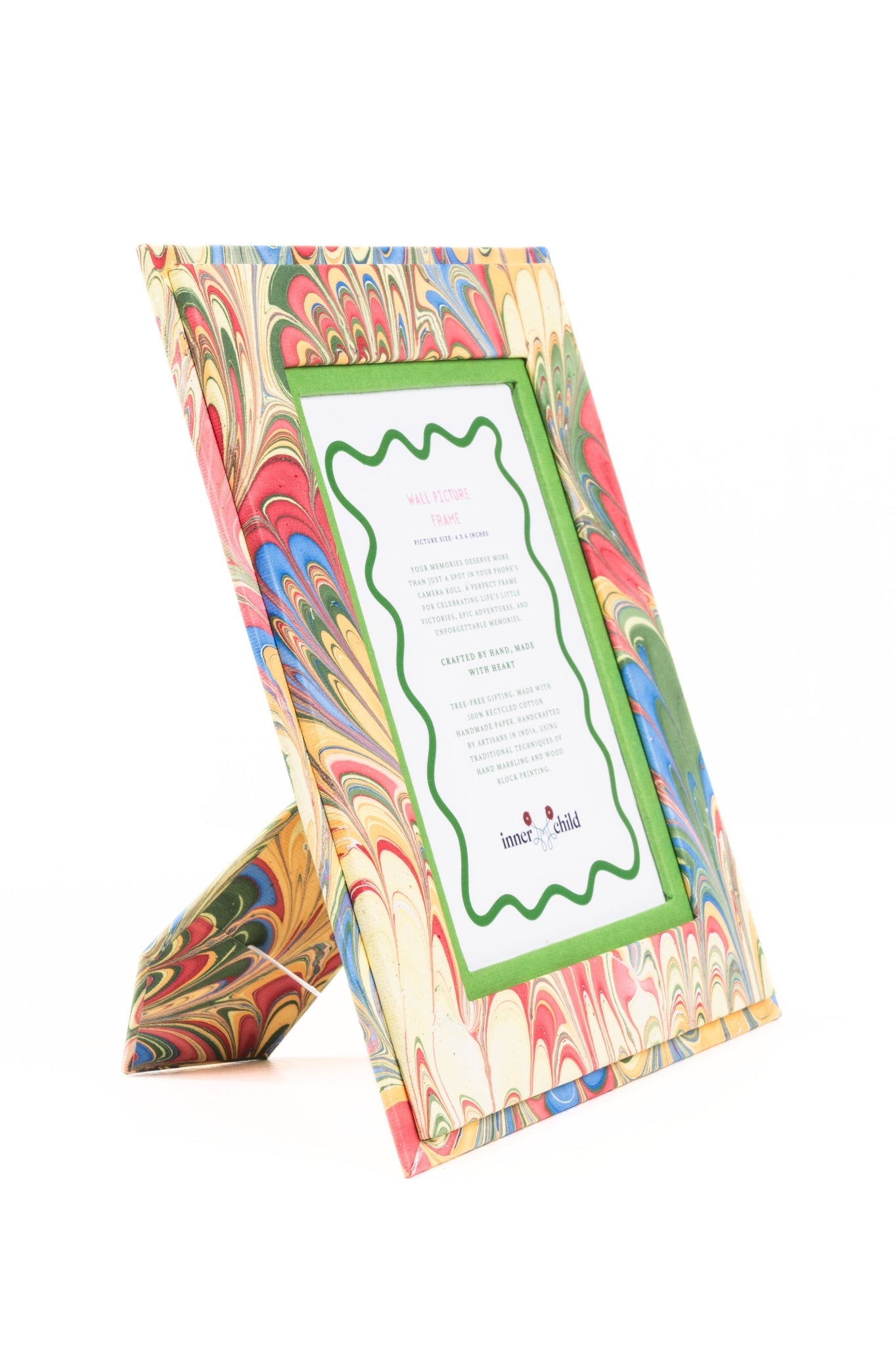 Hand-marbled multicolor 4x6 picture frame, Inner Child design