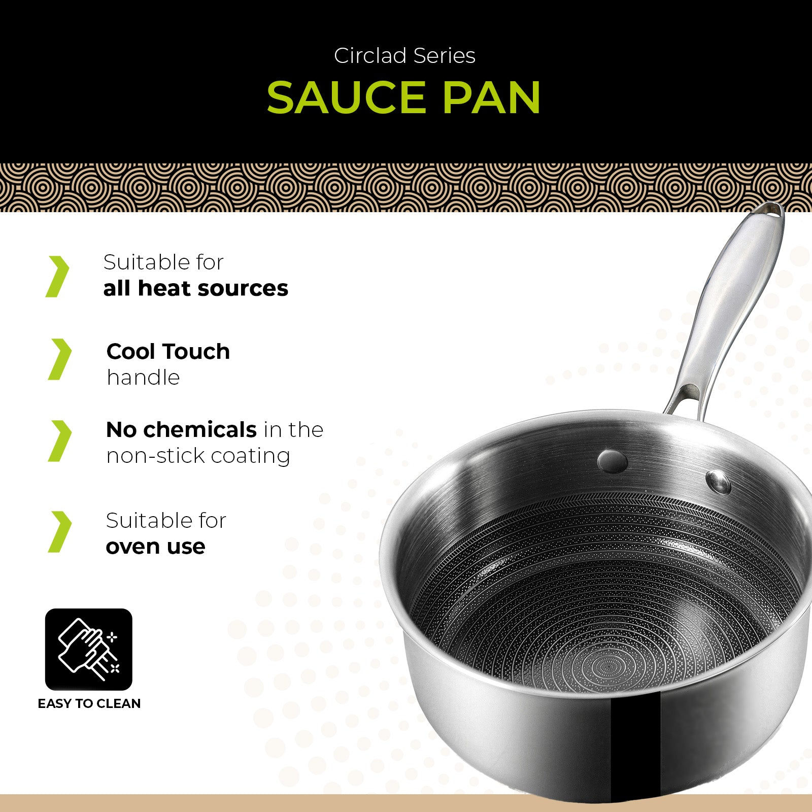 BE | LIVING - Circlad Series - 2 qt / 7" / 18 cm Sauce Pan with lid - Triply Stainless Steel Circlad