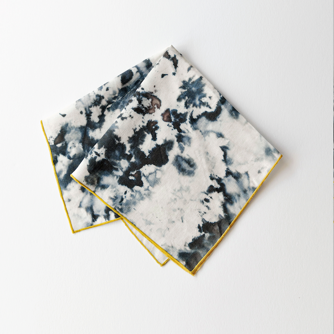 Grey Marble linen dinner napkin with painterly marbled pattern in grey black and blue - Goldie Home