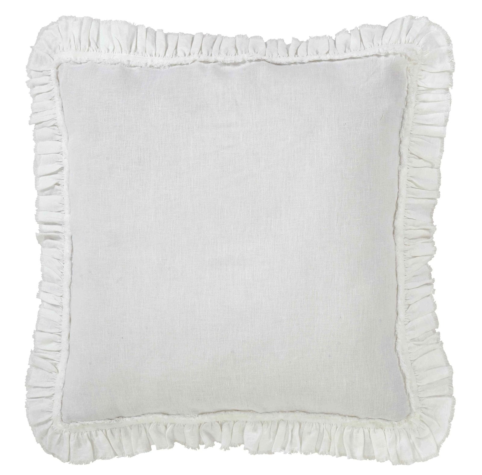 ES-017-2626_1|White linen duvet cover, soft ruffled edges, adding a charming, romantic touch to luxury bedding decor.