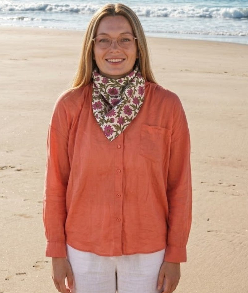 Bandana Scarf - Darlington Floral Raspberry Square Worn