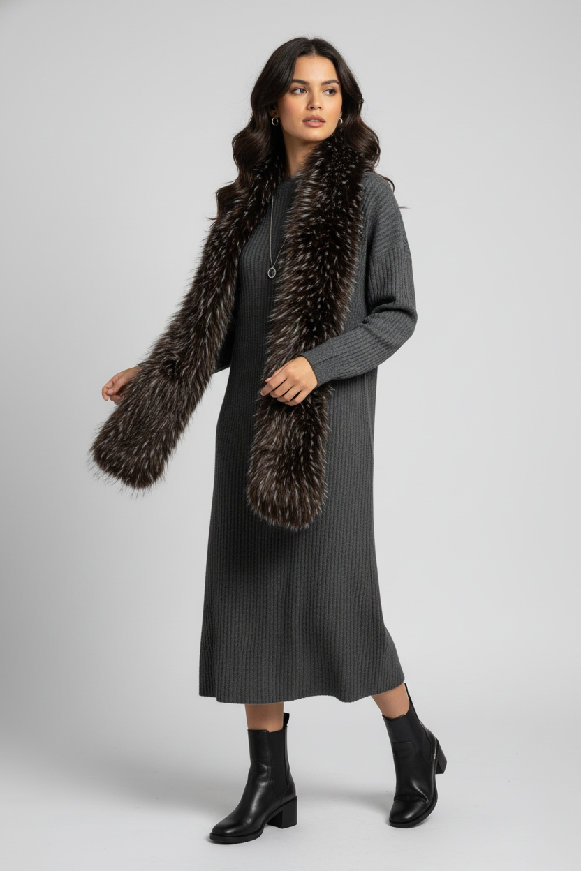 Faux Fur Statement Scarf - Brown Multi