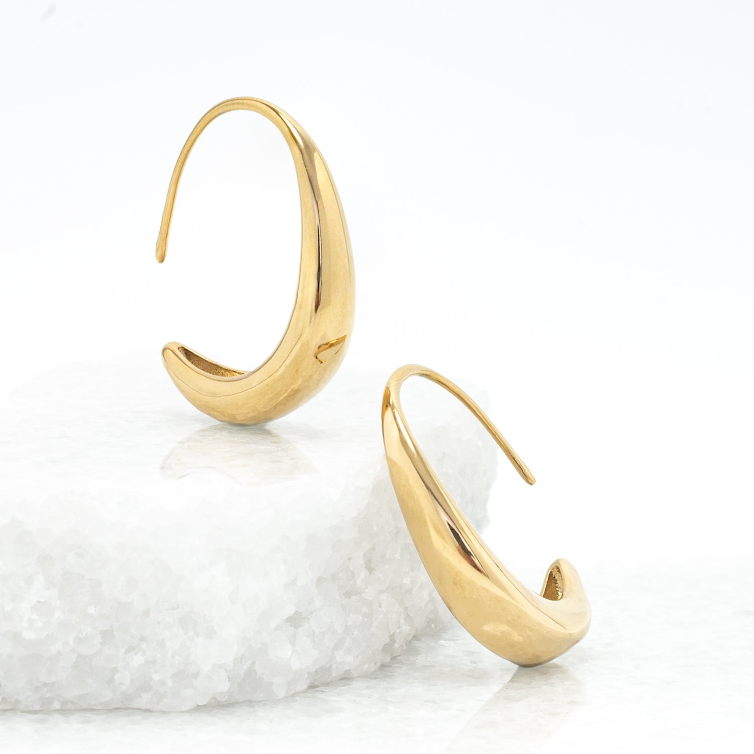 Beautiful photo of 14k gold plated hoops, gold hoops, crescent moon earrings, fair trade jewelry business, best Christmas gift ideas