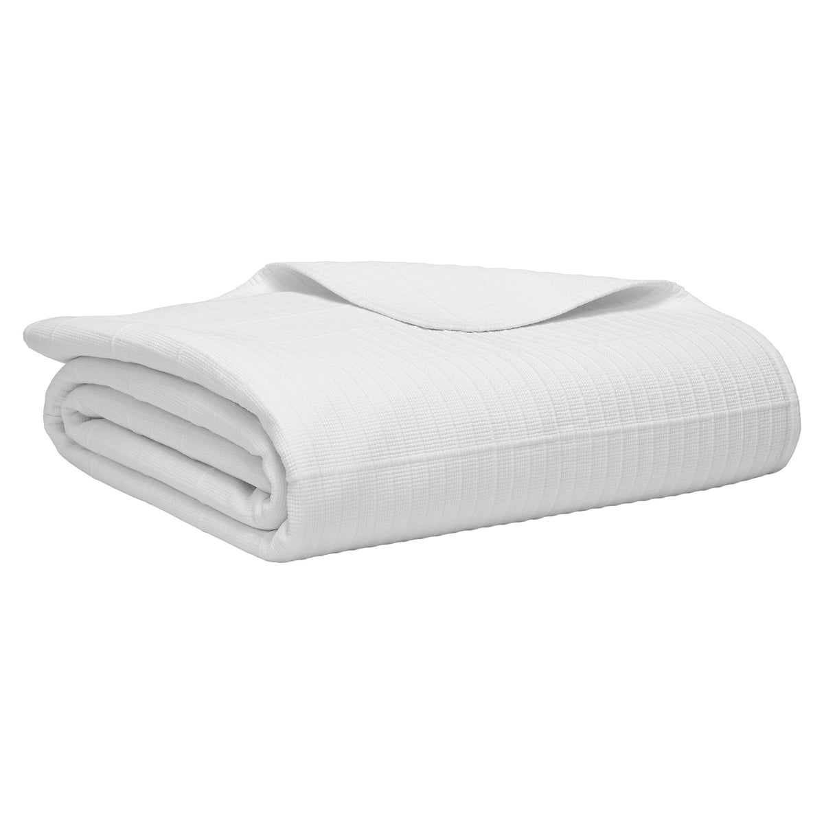 CL-268-11096_7|Crisp white textured coverlet, neatly folded and ideal for adding a layer of comfort and style to any bed ensemble.