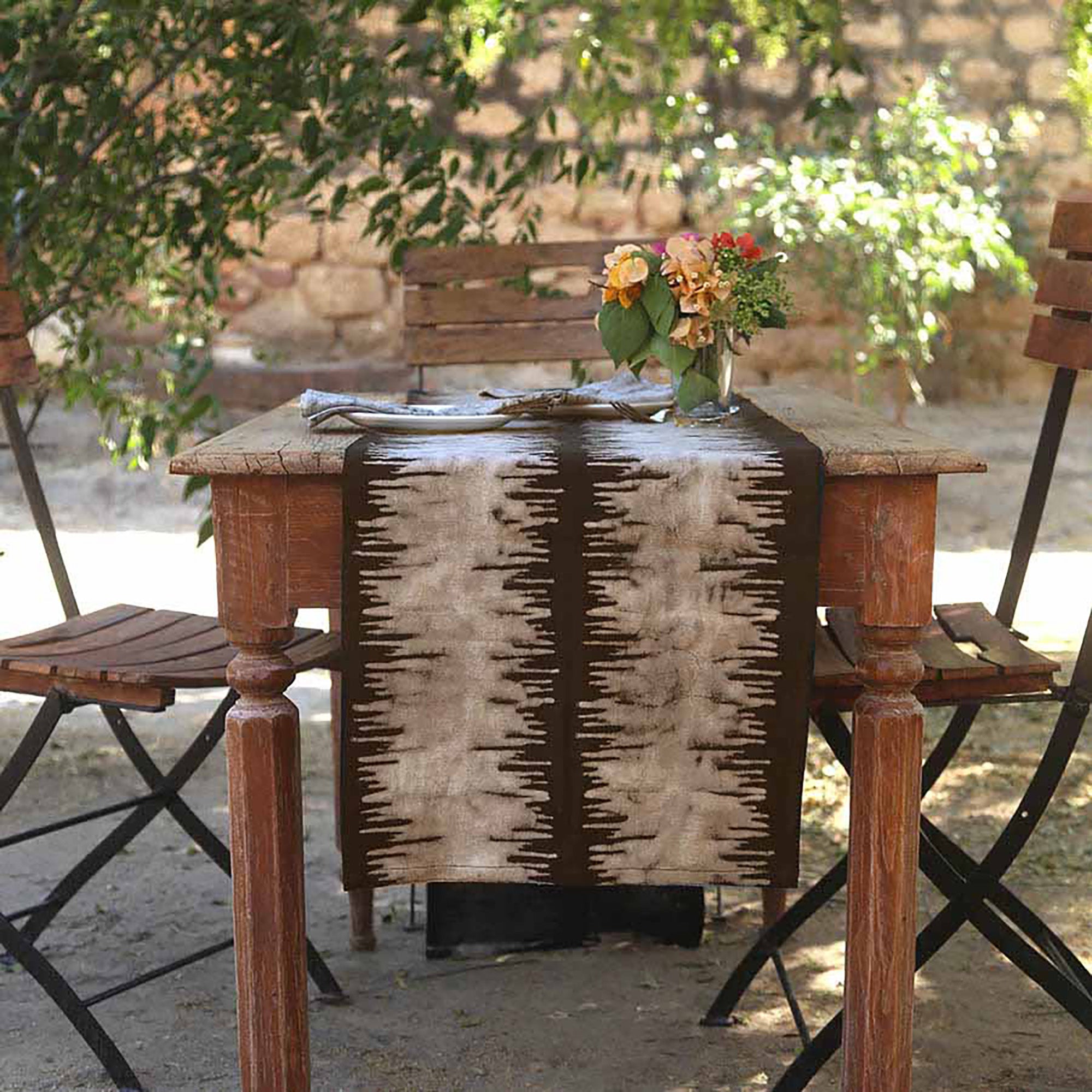 Neutral Block Print Table Runner - Noire