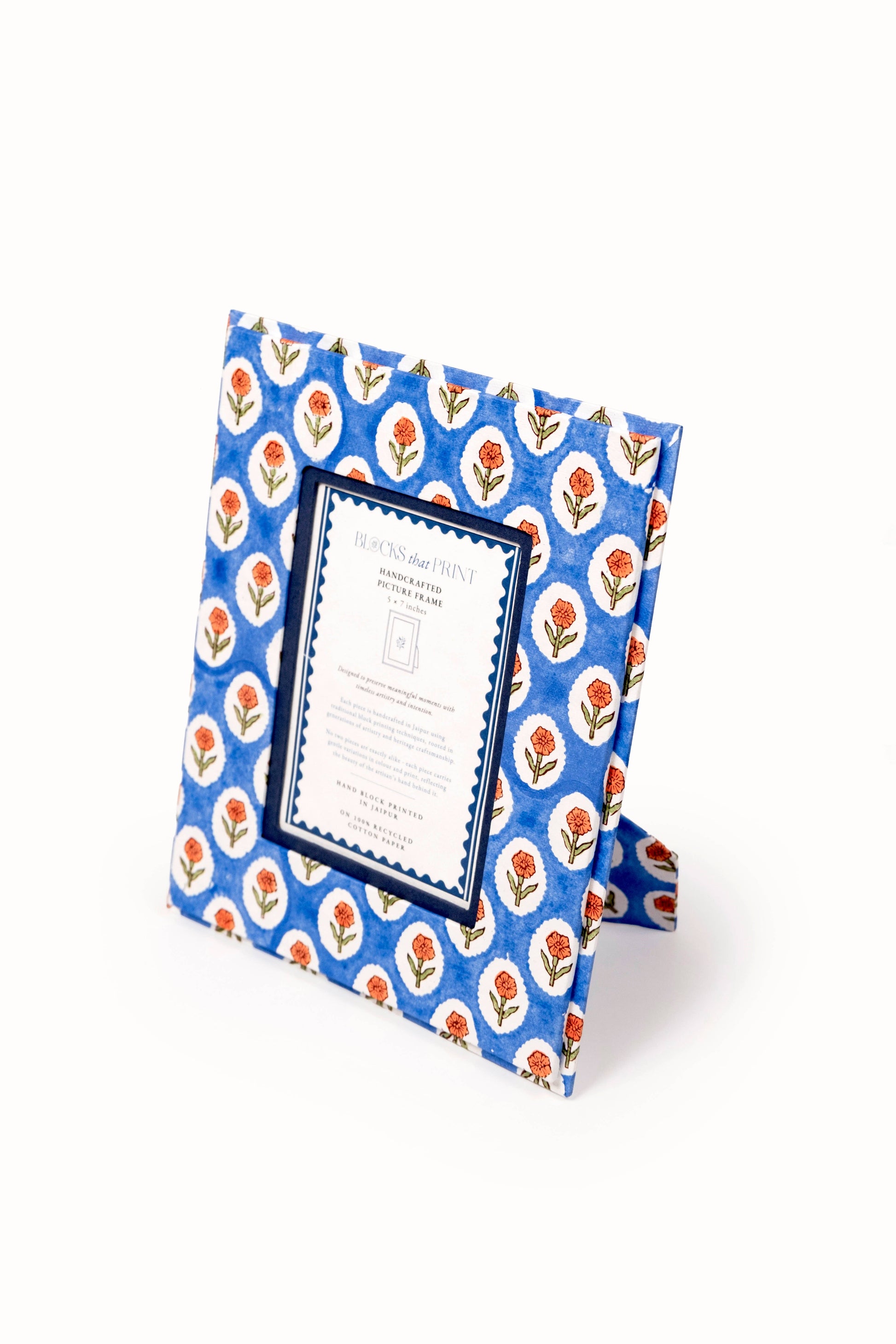 Large Block Print Photo Frame (5 by 7) - Cobalt Marigold