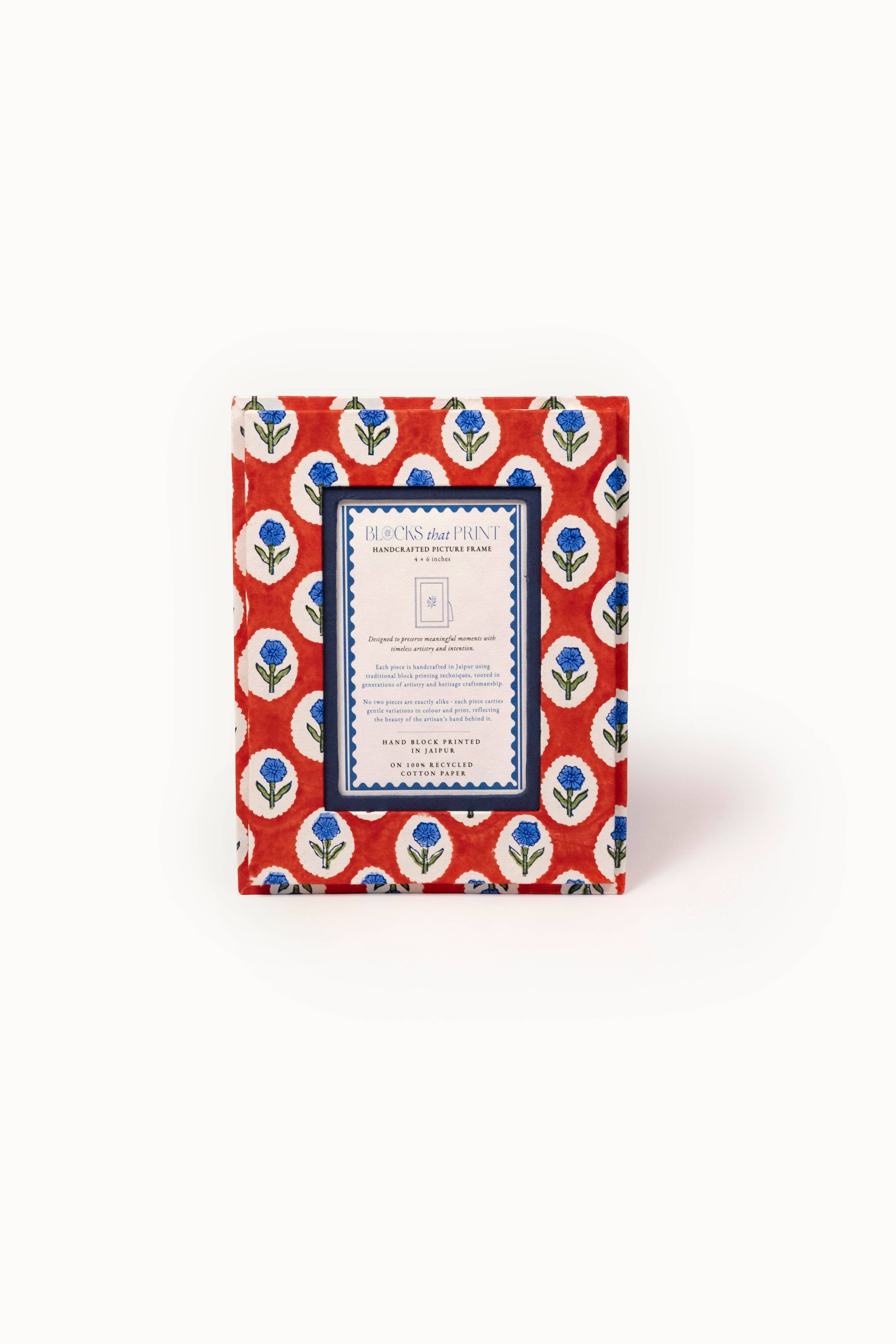 Medium Block Print Photo Frame (4 by 6) - Crimson Buta