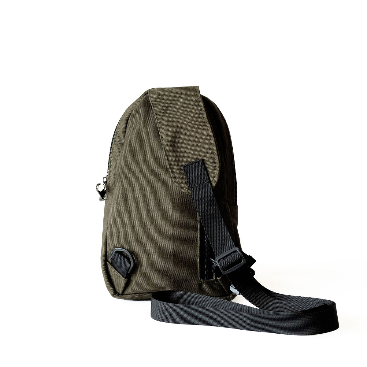 Buru green canvas sling bag worn crossbody #color_green