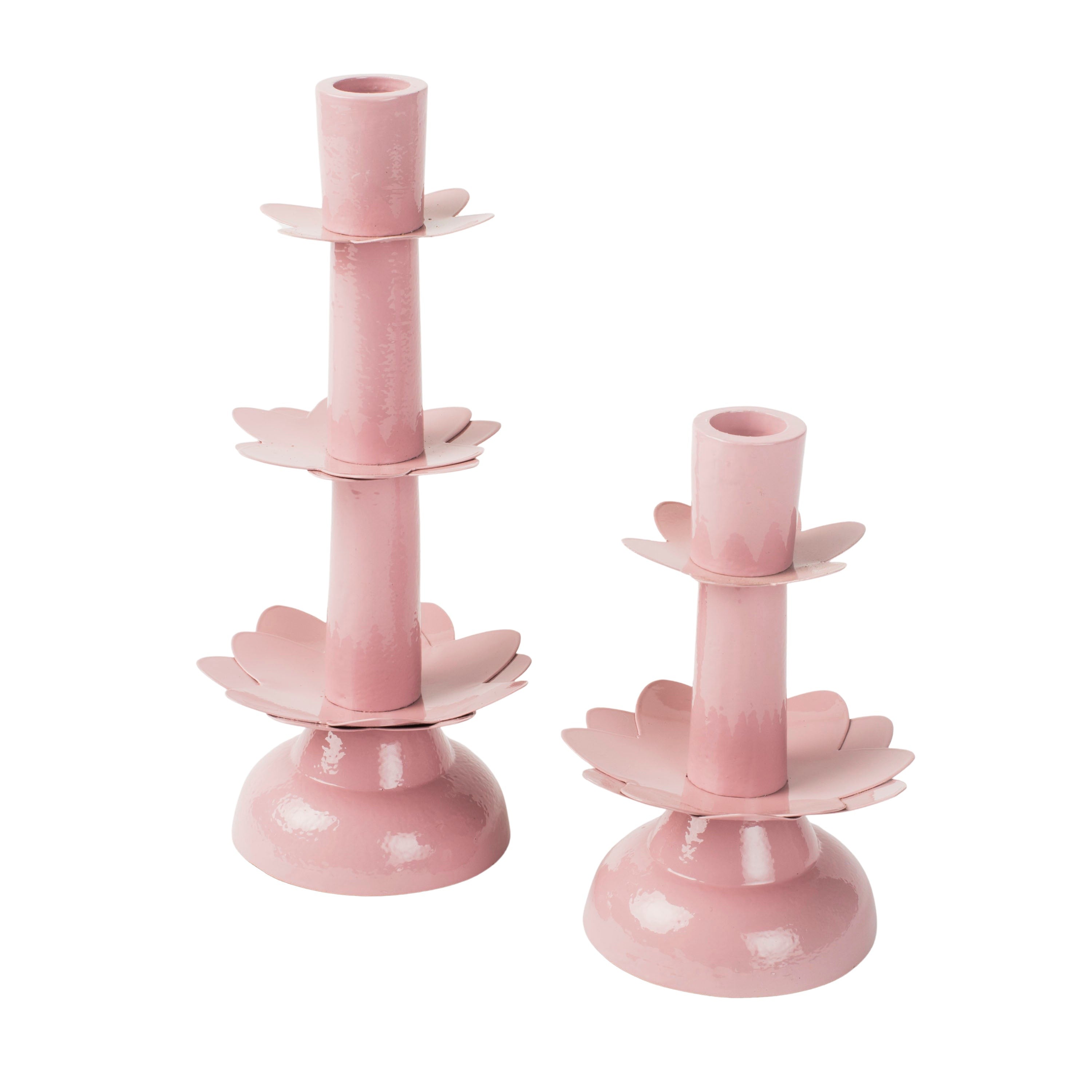 Lotus Bloom Tapered Pink Candleholders