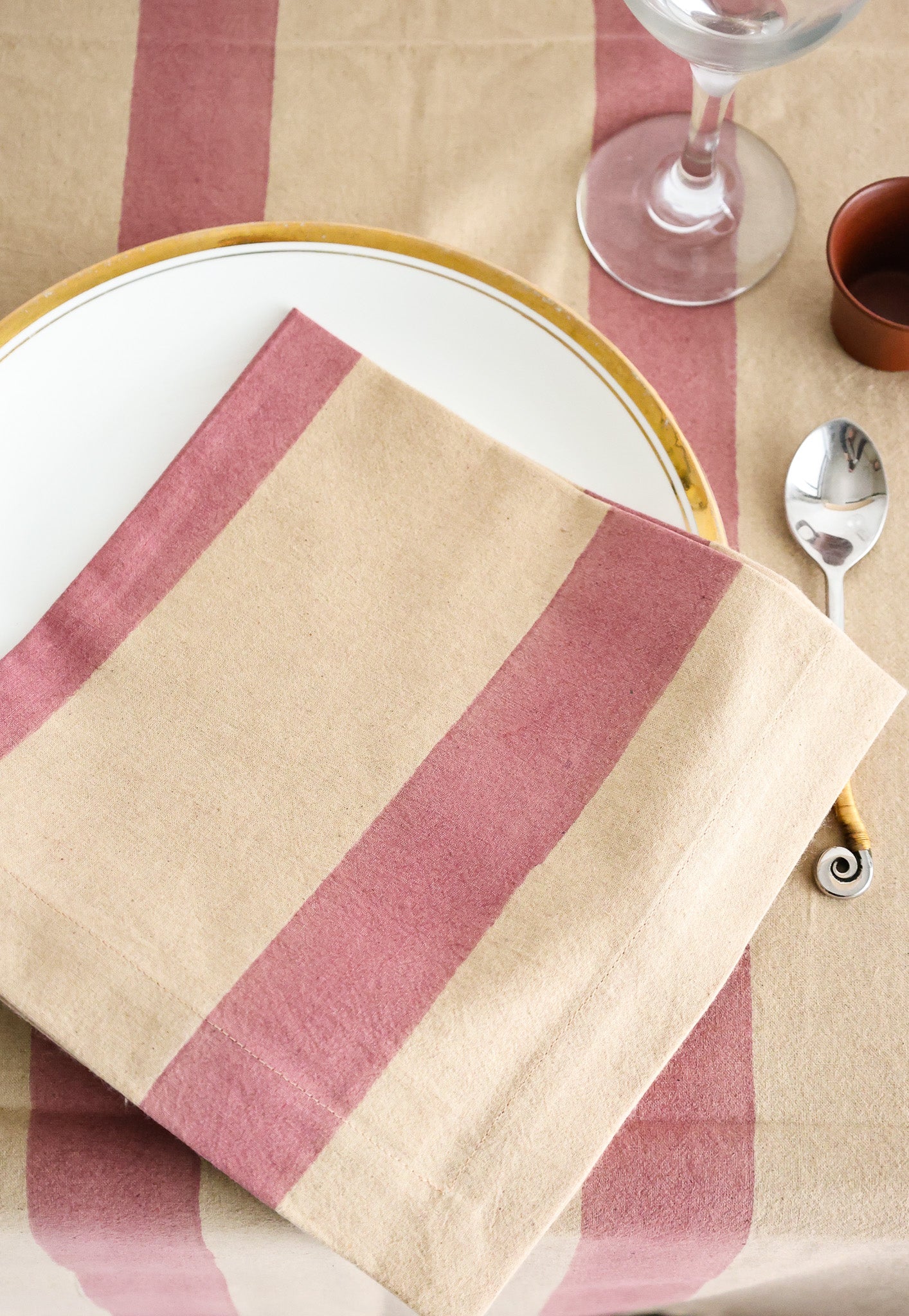 Oh! Stripes (Rose) Block Print Napkins, Set of 4