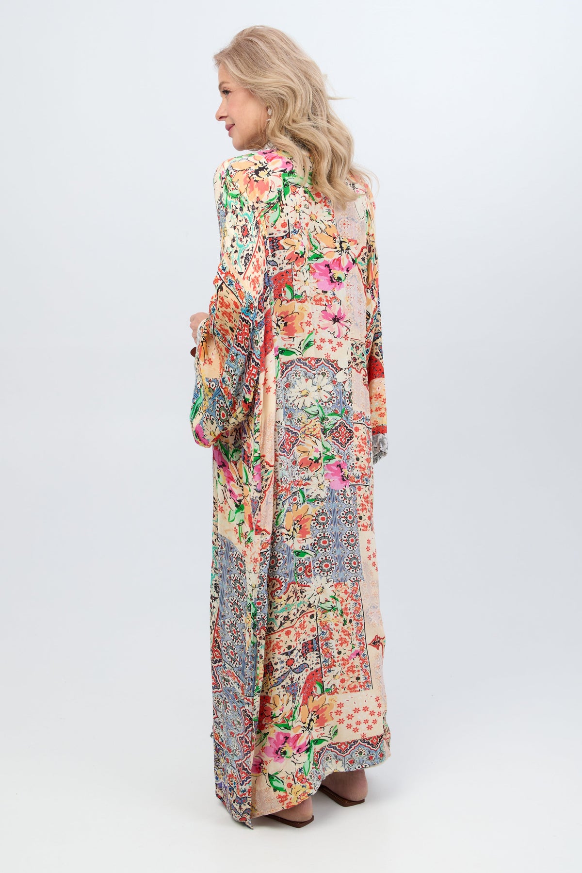 Mixed Floral Long Kimono Duster - Light Multi