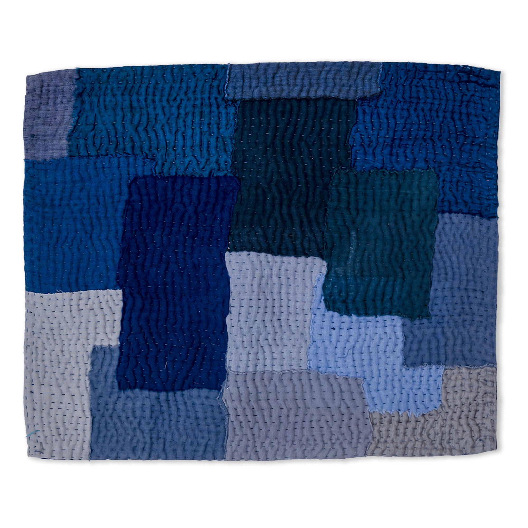 S/2 Landscape Fray Patch Vintage Kantha Placemat - Navy