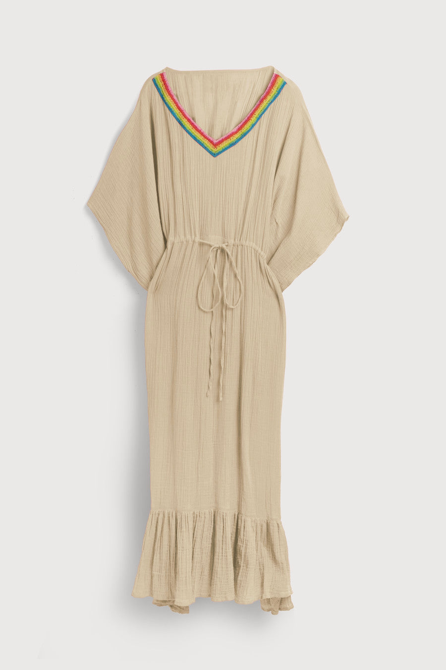 Crochet Rainbow Kaftan Maxi - Beige