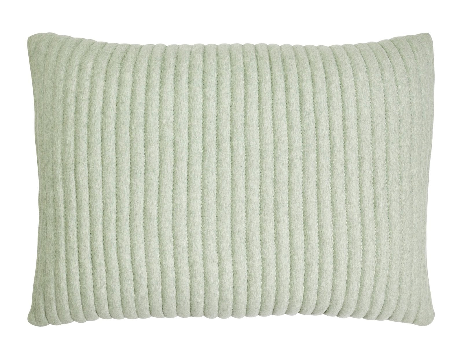SS-370-2026_1|Pale green quilted pillow with charming vertical ribbed texture, adding a touch of serene color to bedding. (115 chars)