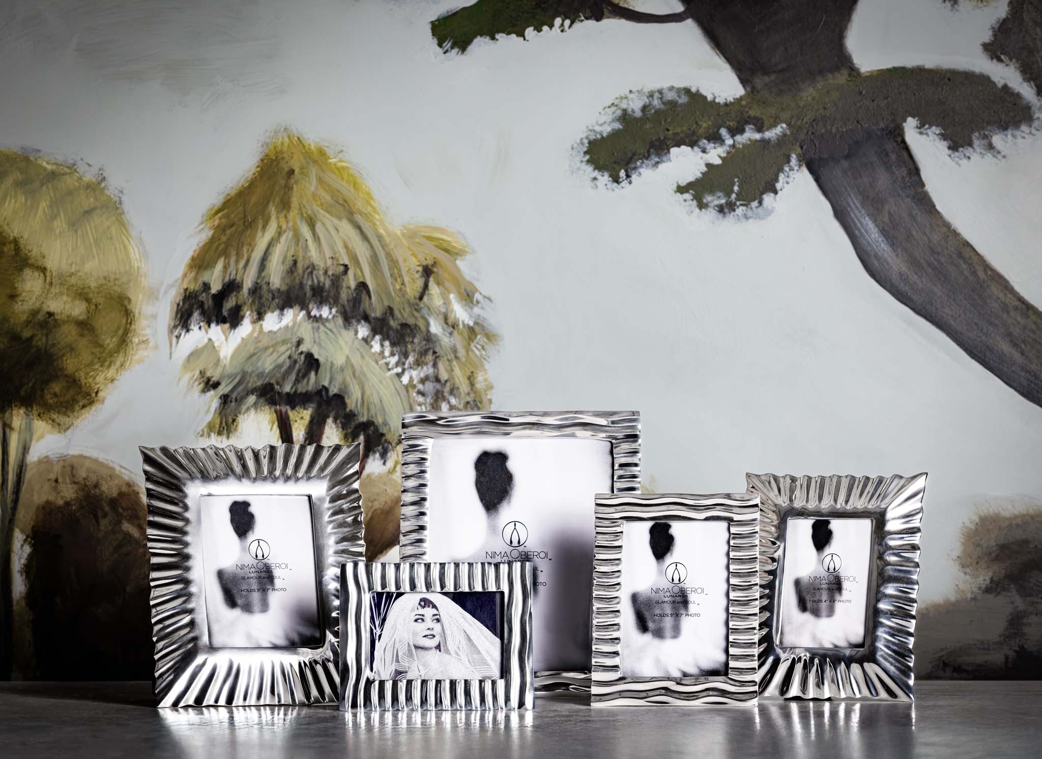 Collection of decorative photo frames with artistic background