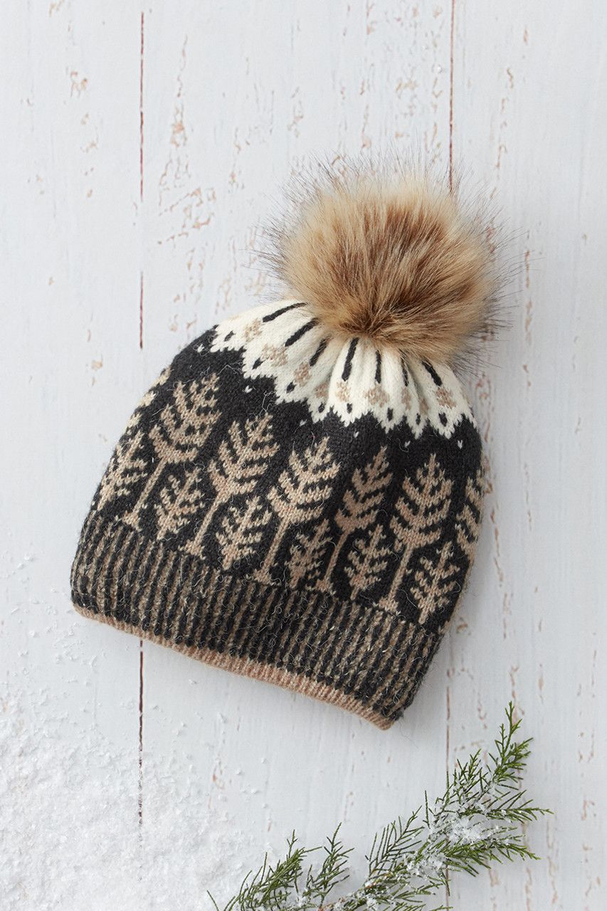 Fair Isle Forest Snow Hat - Black