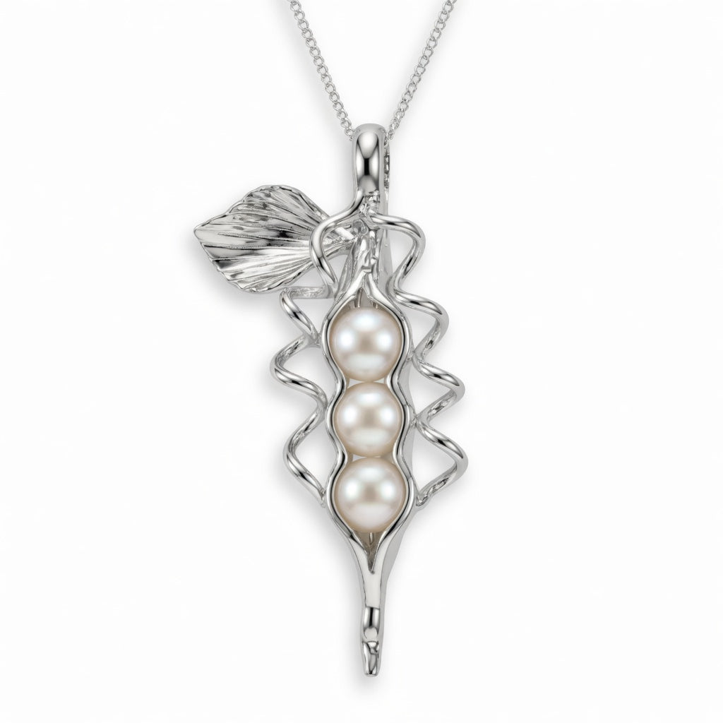 Sterling Silver Pea Pod Necklace - 3 Peas in a Pod