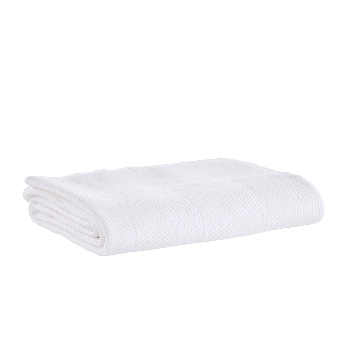 CL-170-9496_6|Crisp white folded coverlet, featuring a subtle chevron textured pattern. Ideal lightweight bedding for modern bedrooms.