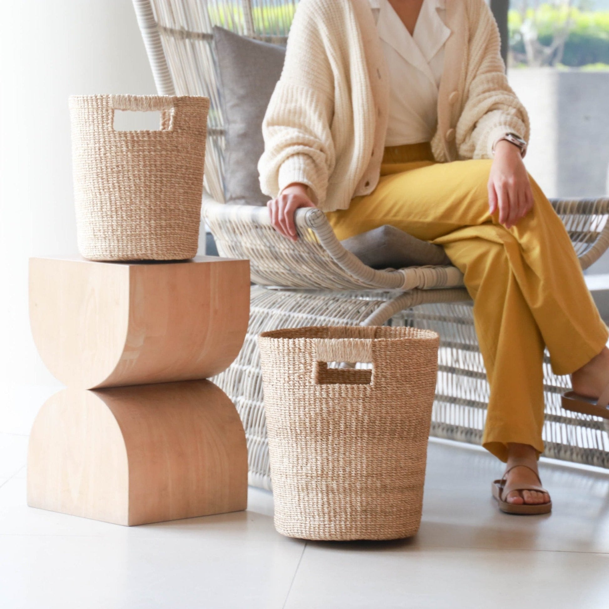 Baskets - Natural Oval Abaca Baskets, set of 2 - Wicker Hamper | LIKHÂ - LIKHÂ