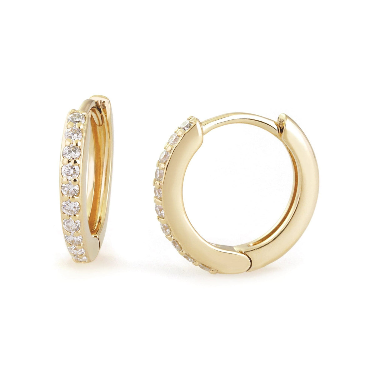 Gold hoop earrings with embedded crystals from 10mm Diamond & 14K Gold Huggies