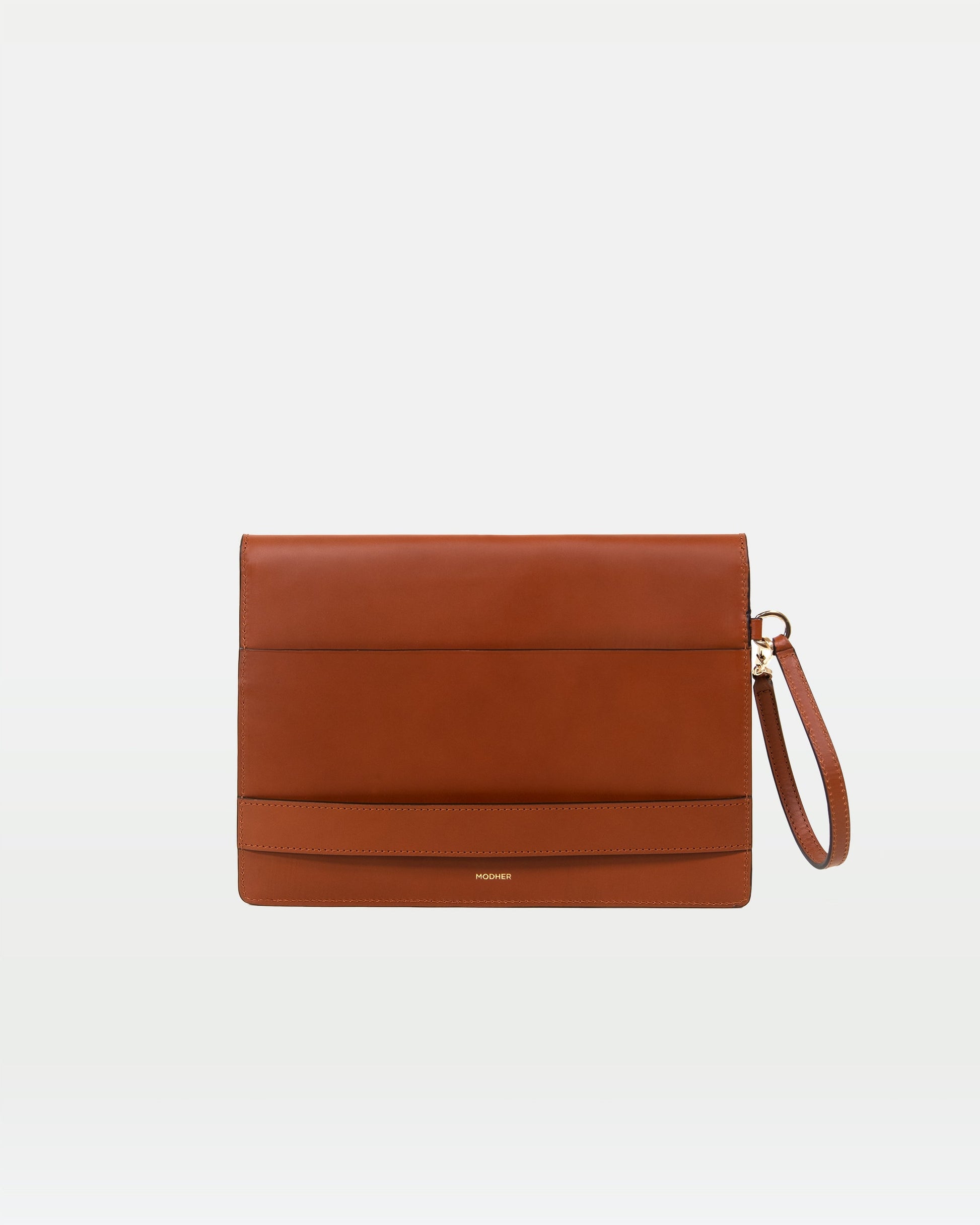 MODHER Envelope Clutch in Golden Brown vegetable tanned leather#color_golden-brown