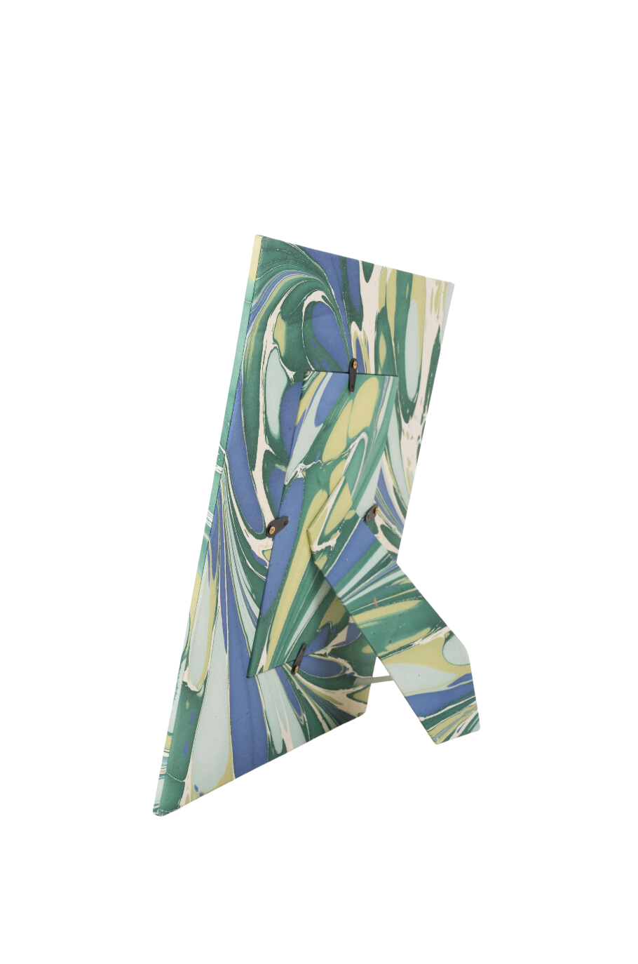 Hand-marbled large wall picture frame in green & blue with easel backing and hardware