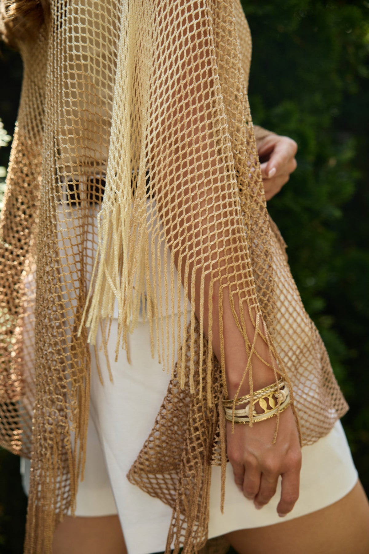 Metallic Fringe Poncho - Gold