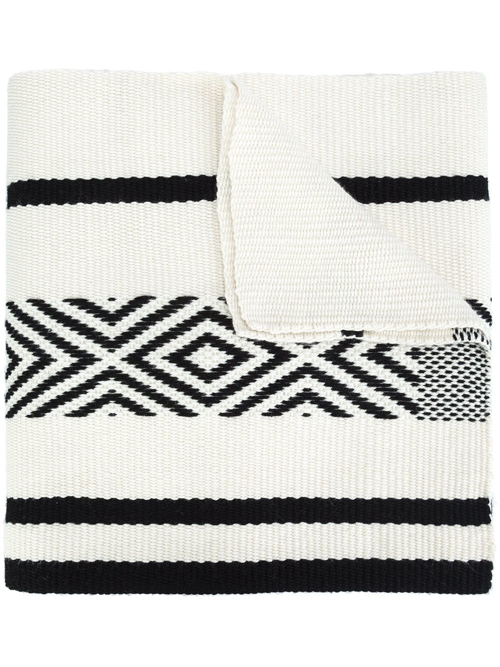 Ivory and black oversized shawl with geometric patterns and a folded corner