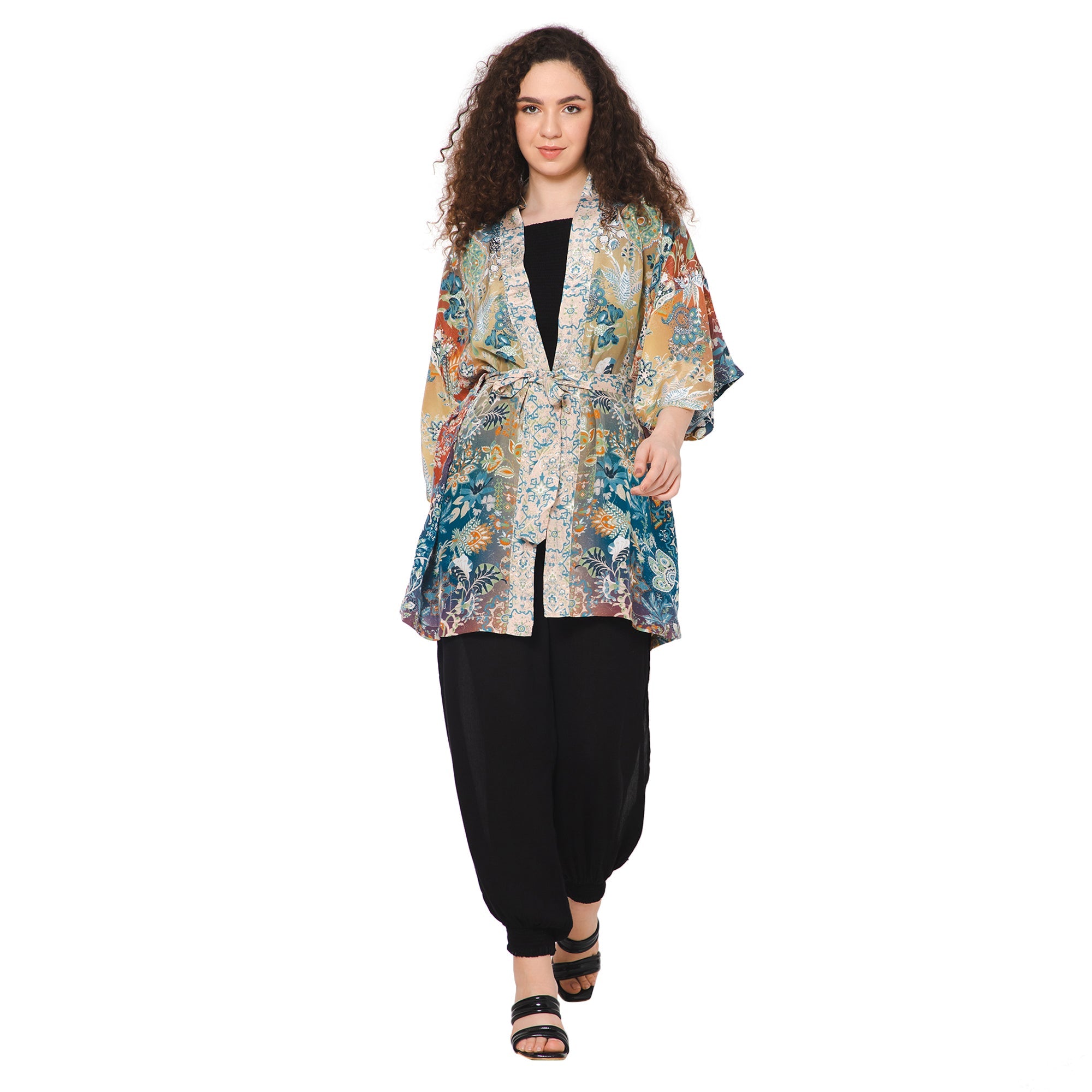 Joyful Kimono with Self-Tie Sash - Cider Olive