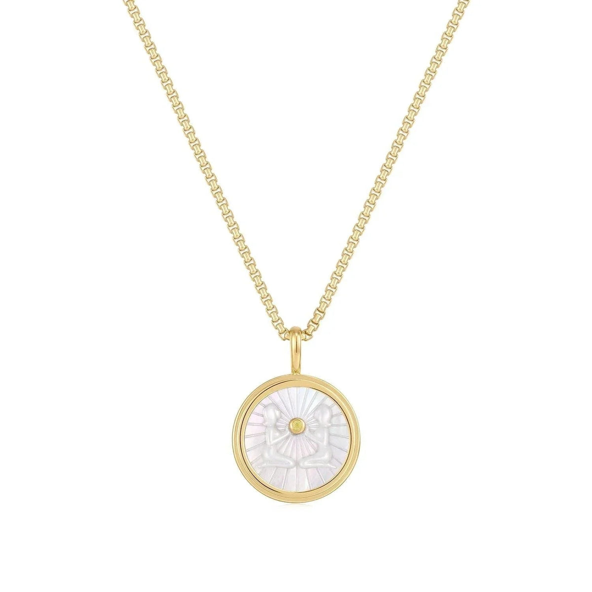Gold necklace with circular pendant from Zodiac Gemini Mother Of Pearl collection