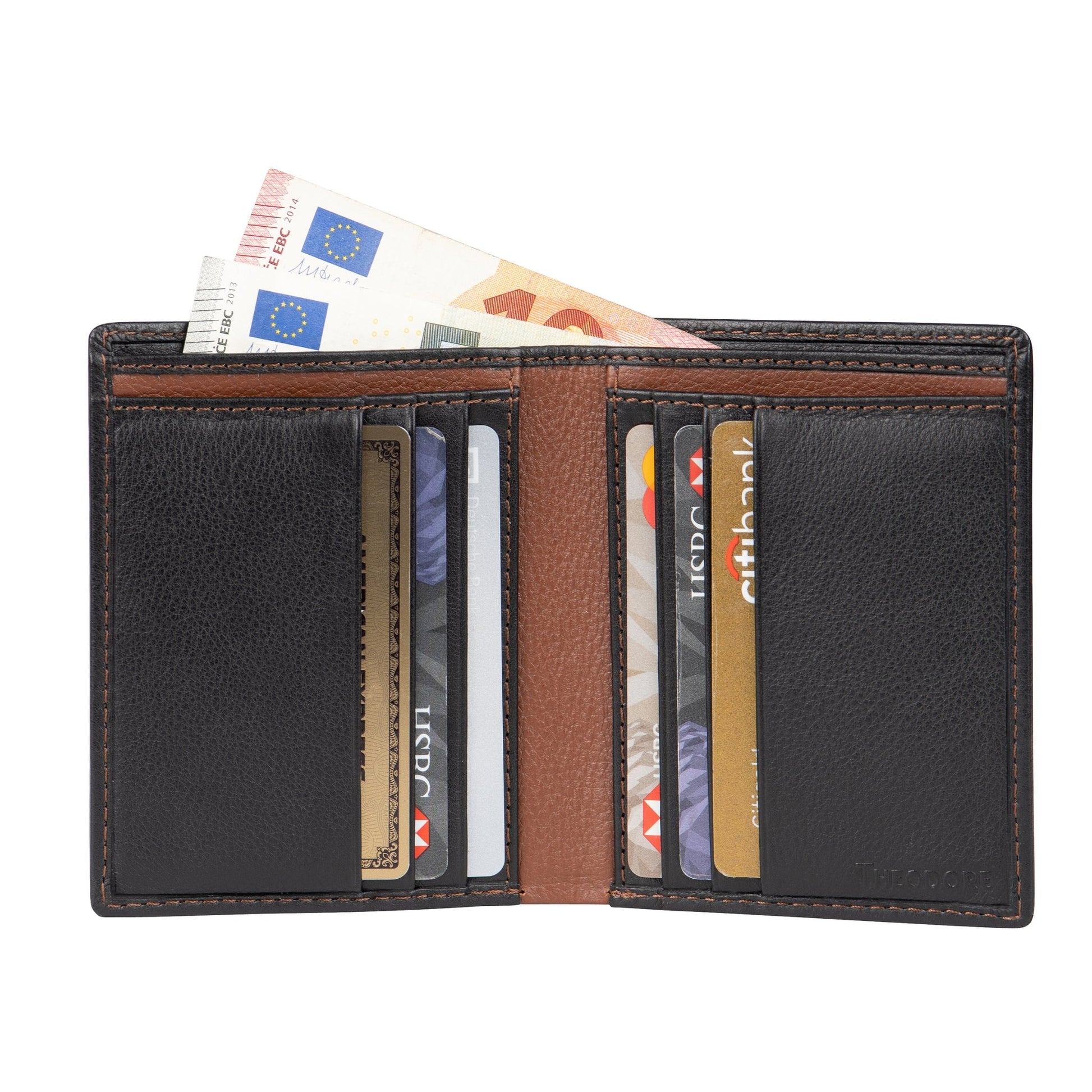 Black leather wallet vertical bi-fold 