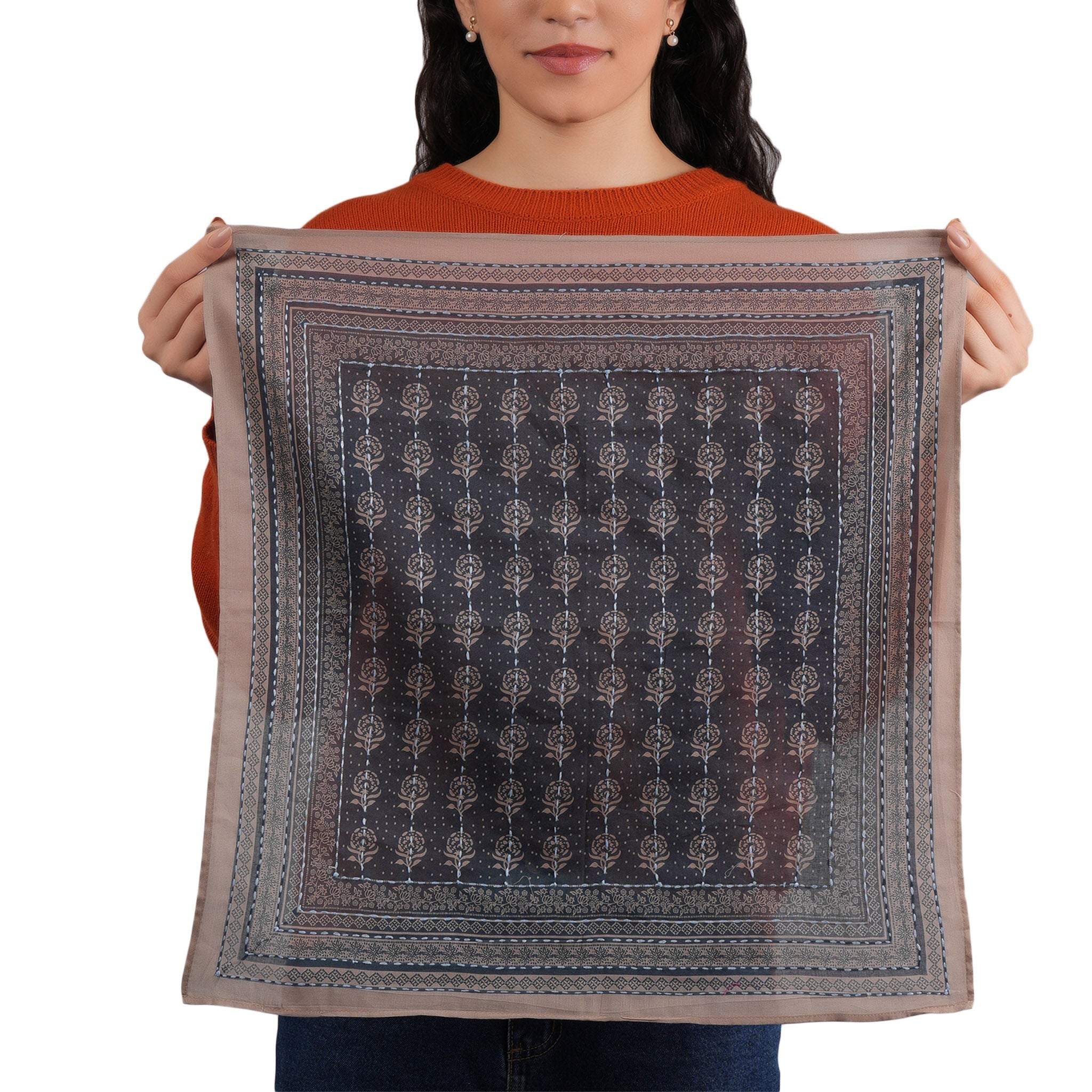 Floral Collage Cotton Bandana – Slate Blue
