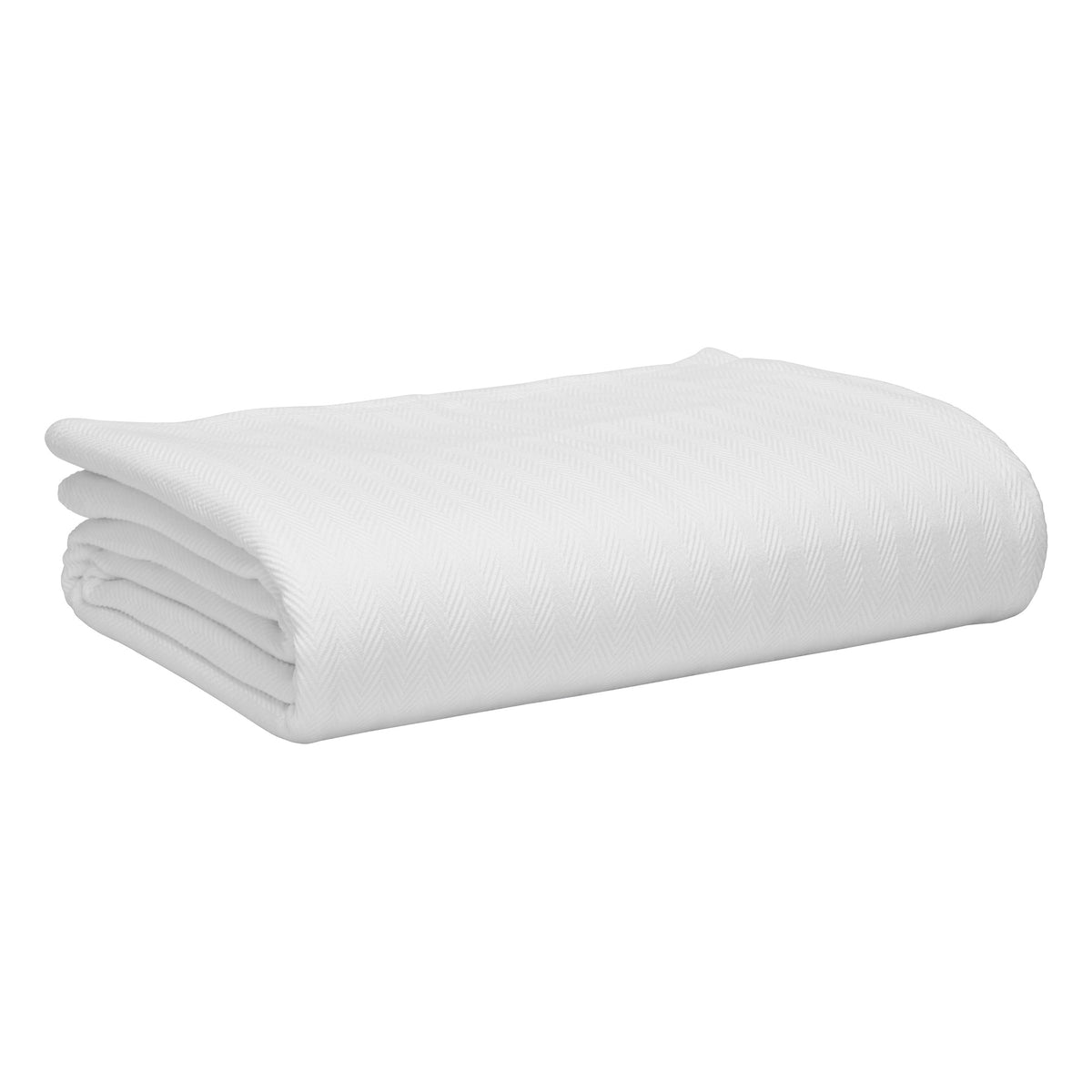 BL-865-11096_7|Crisp white herringbone weave blanket, neatly folded for storage or display, a soft and versatile bed cover.