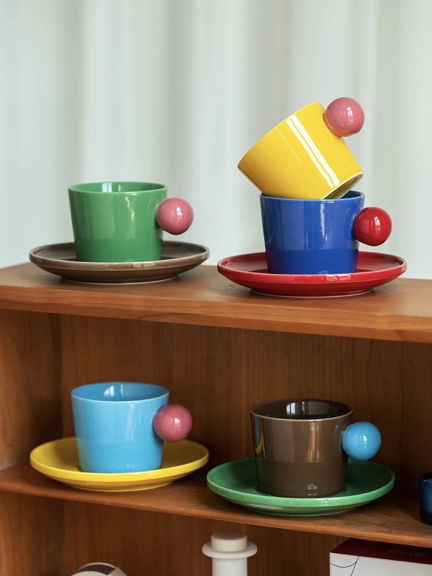 Handmade Skittles Coffee Mug With Saucer - Cute Dopamine Espresso Cup - Mugs - Skittles Coffee Mug With Saucer - Style A - INSPECIAL HOME