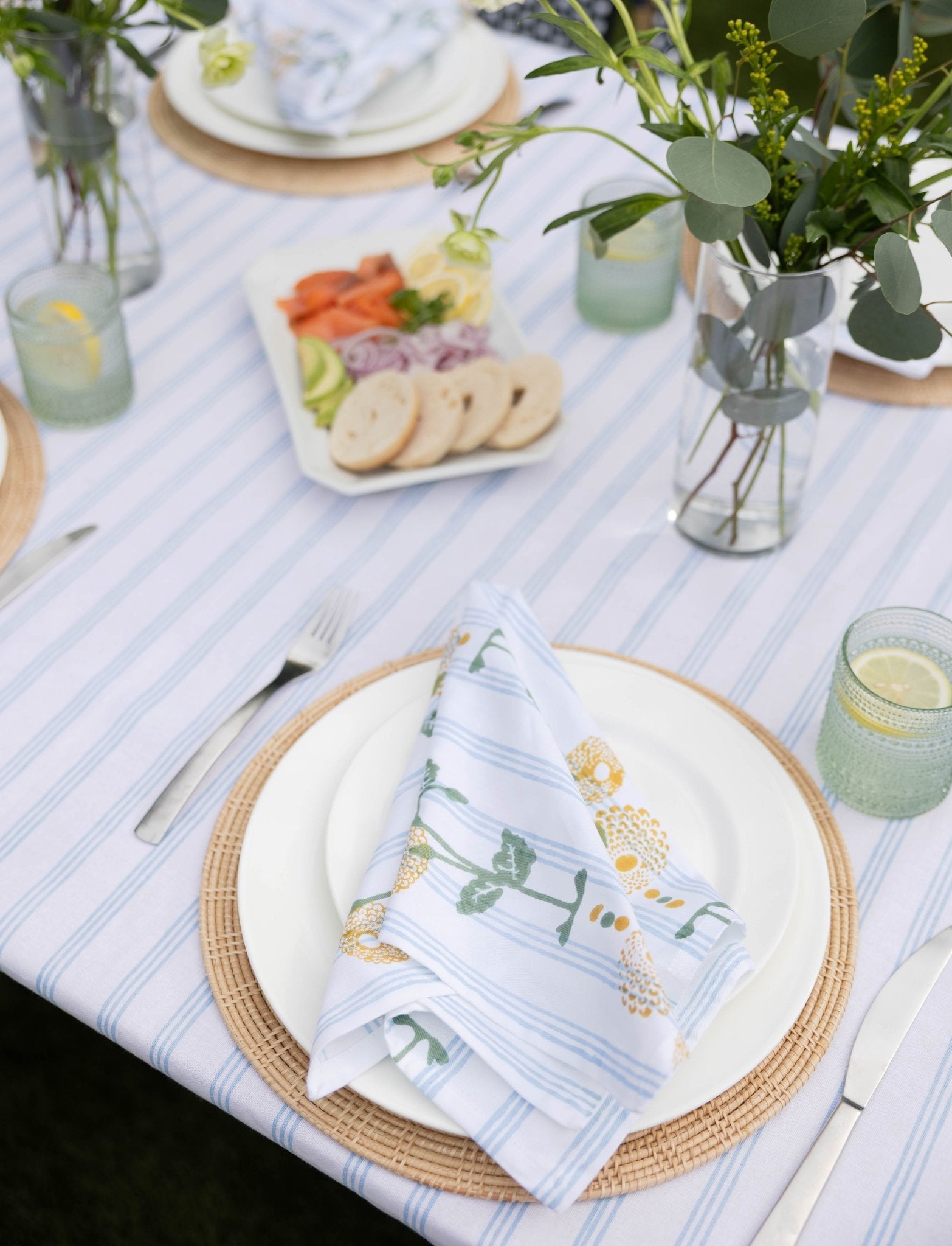 Organic Napkins (set of 4) - Marigold Stripe - Uniform Blue - The Mended Company