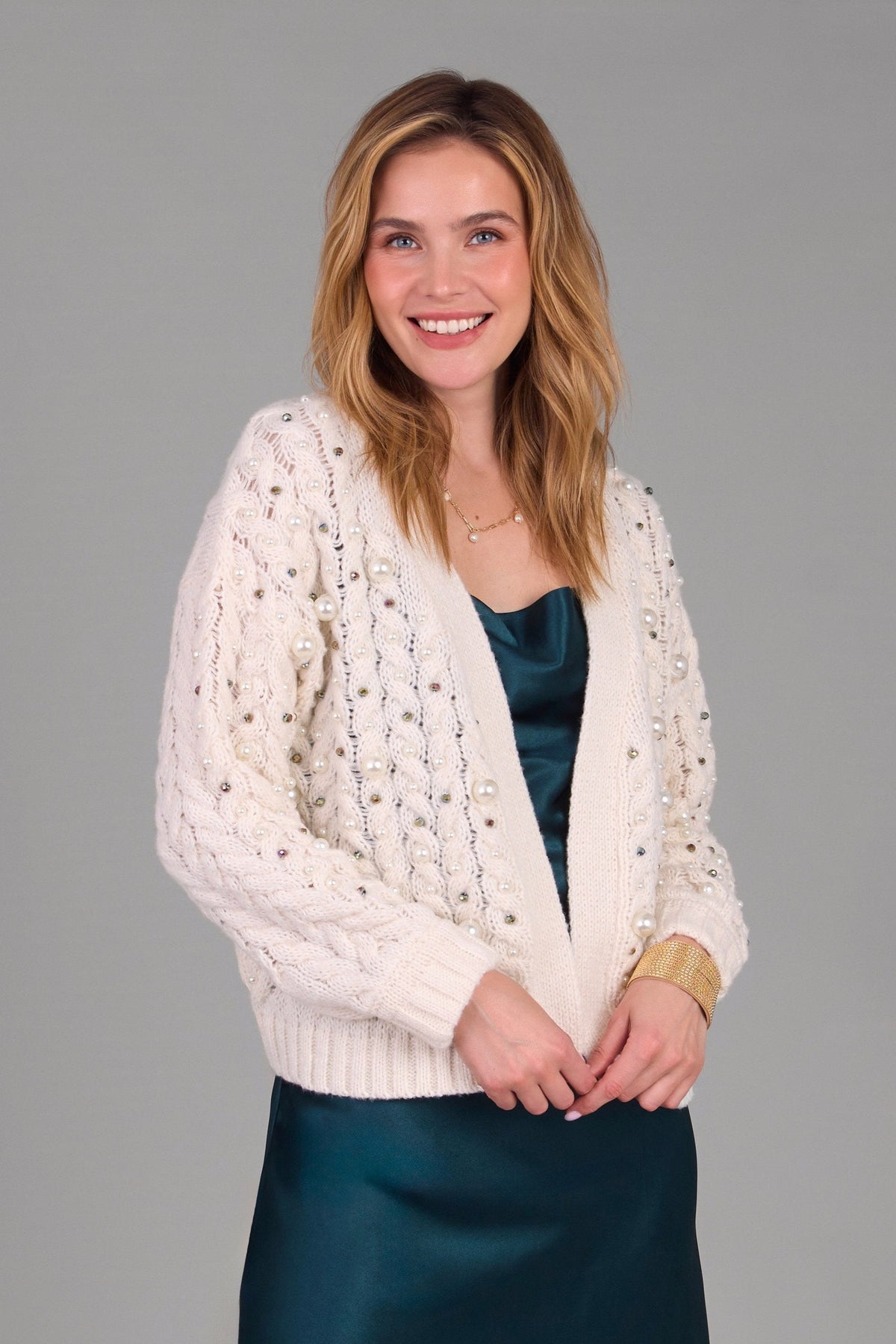 Holiday Cardigan Pearl Knit - Ivory