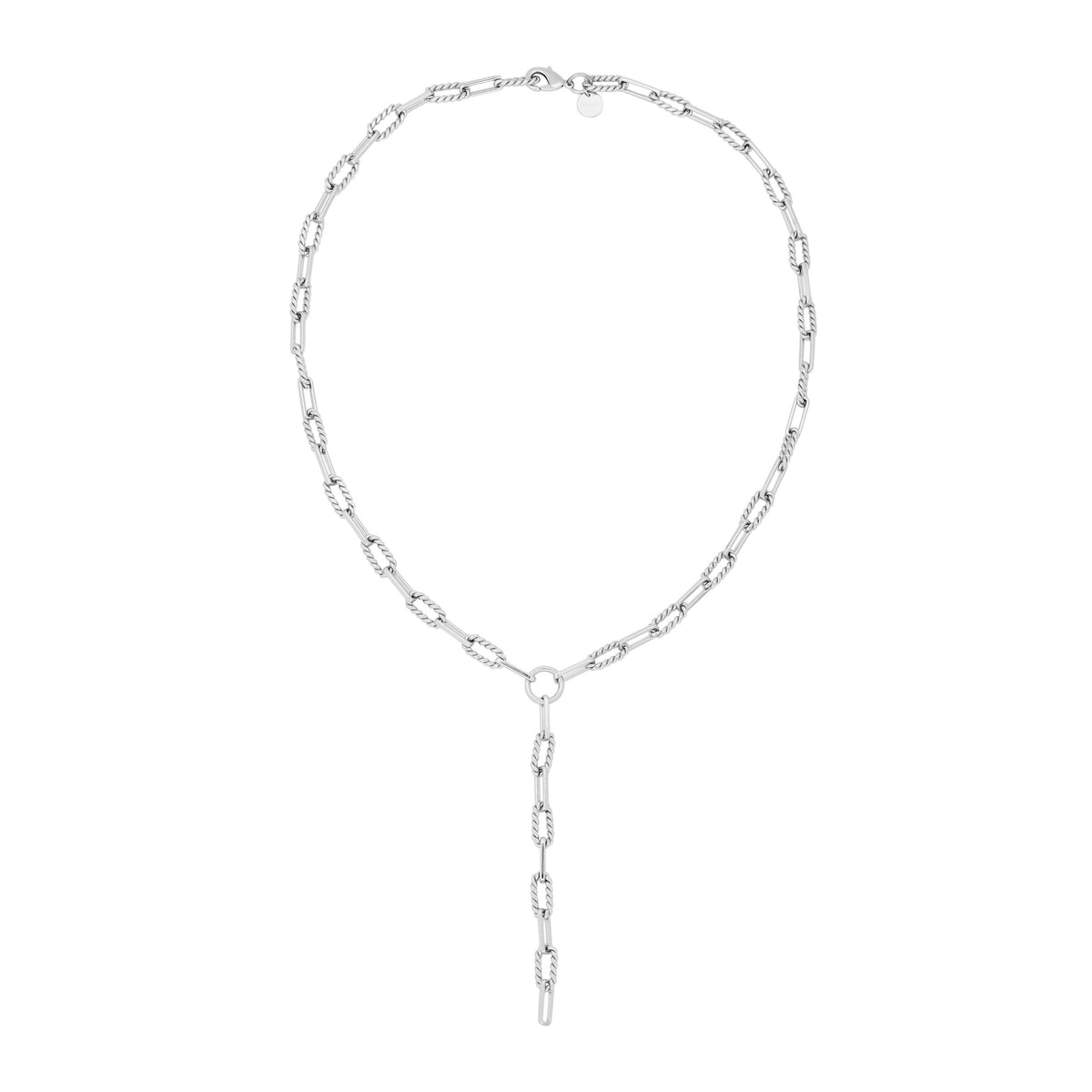 Silver Chain Link Necklace with Drop - Enzo Lariat Necklace product shot