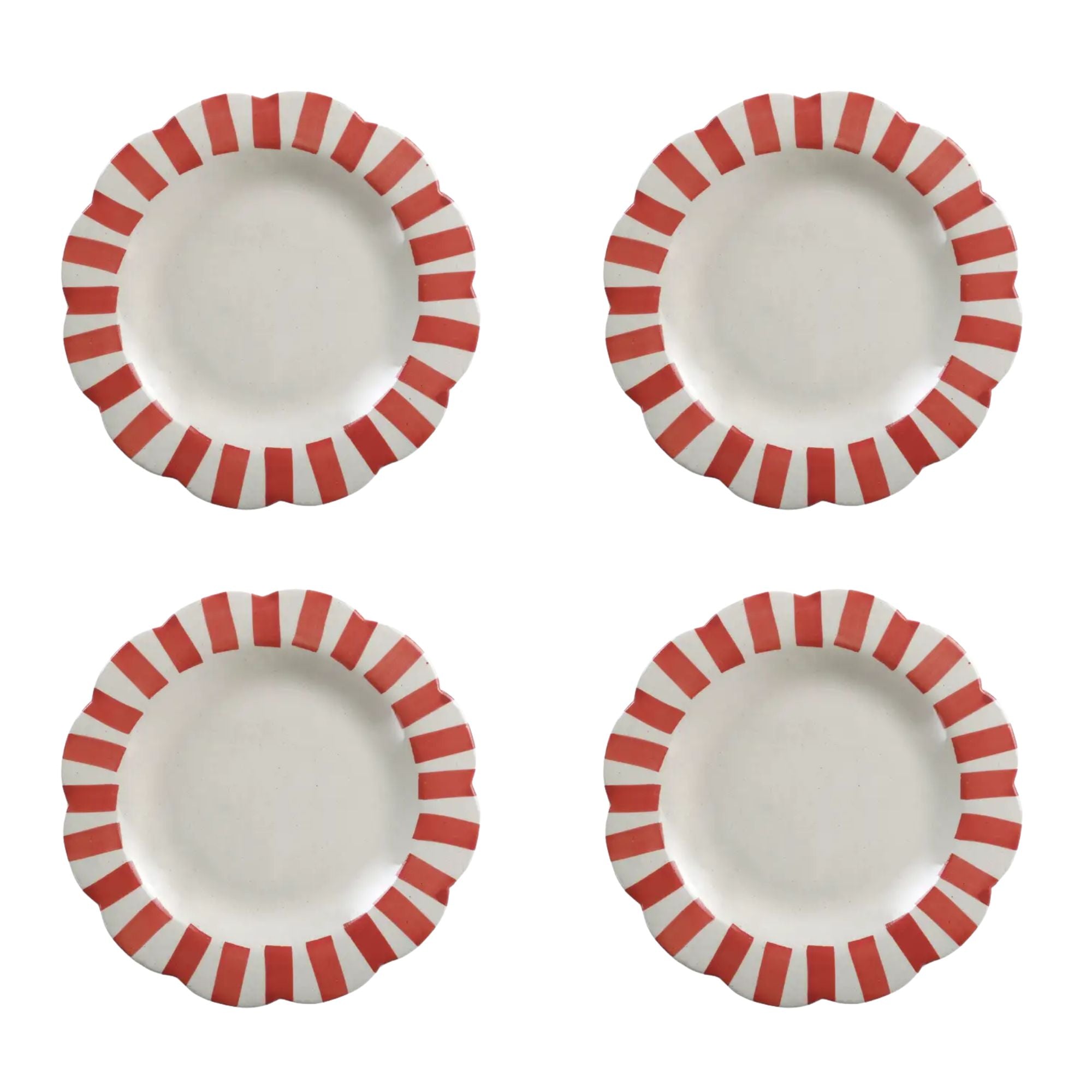 Ceramic Stripe Dinner Plate,  Red- 10 x 10 x 1.25 Inches ( Set of 4 )