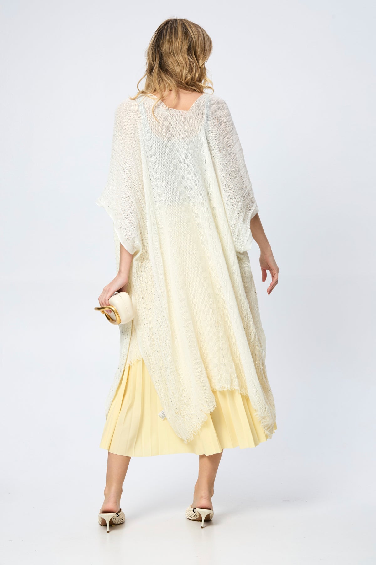 Shimmering Sequin Ruana - Light Yellow